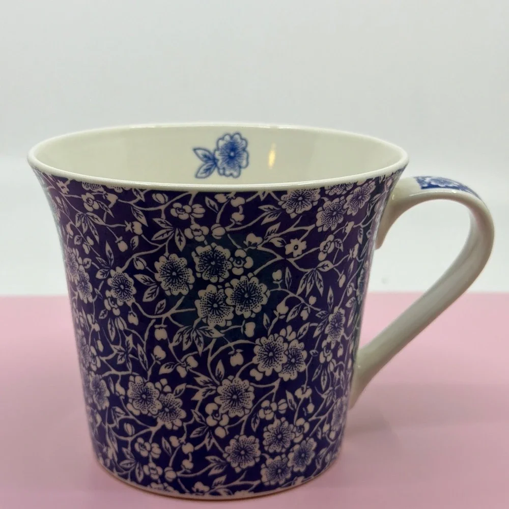 Pier 1 Imports Blue White Calico Floral Fine China Mug Coffee Tea Cup - Picture 1 of 9